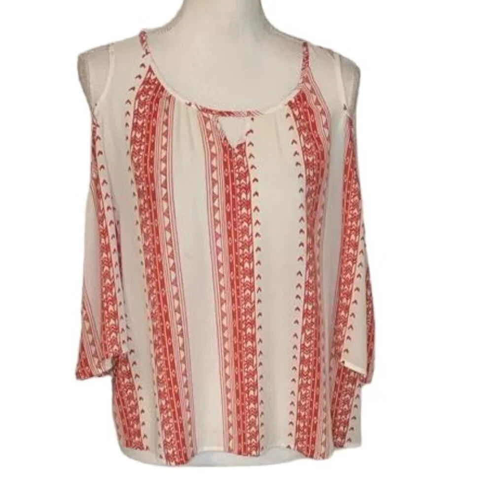 CANDIE'S Red and White, Cold Shoulder Top, Size Medium